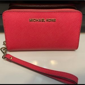 Michael Kors red saffiano leather wristlet